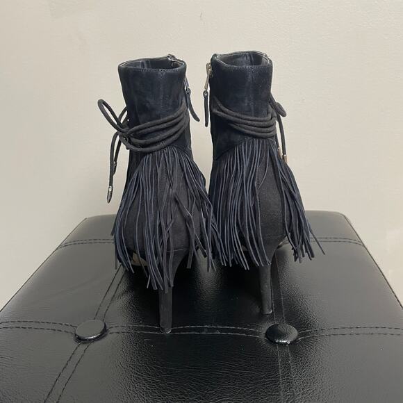 Sam Edelman Sexy Black Fringe Stiletto Heel Bootie Suede Black 9 - Picture 5 of 7